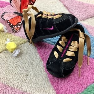 Baby Girl Nikes with Ribbons, glitter black, suede